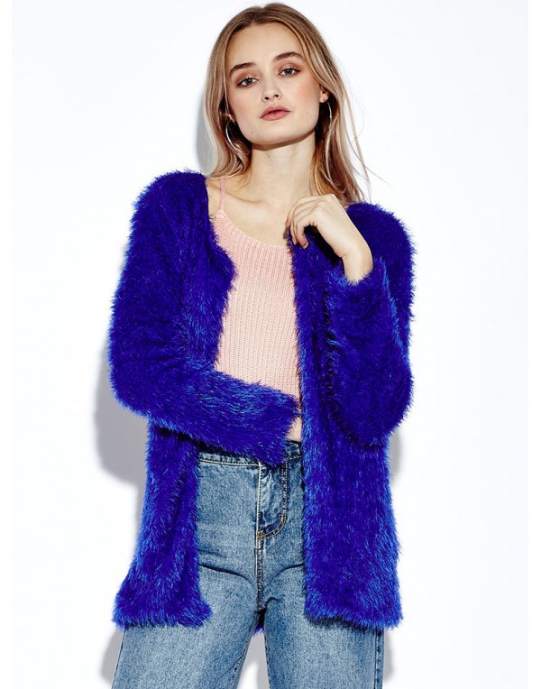 Women Plush Outwear Long Sleeve Fluffy Faux Fur Co...