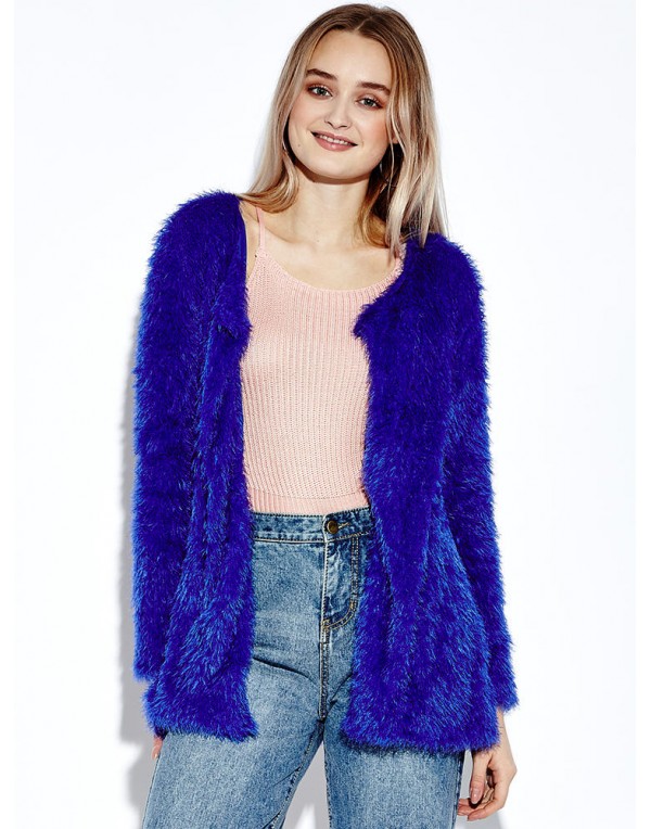 Women Plush Outwear Long Sleeve Fluffy Faux Fur Coats