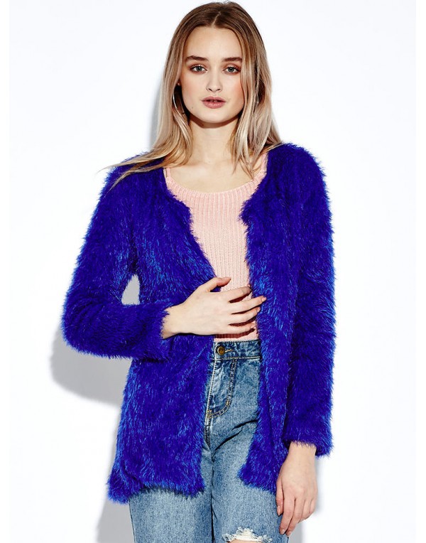 Women Plush Outwear Long Sleeve Fluffy Faux Fur Coats