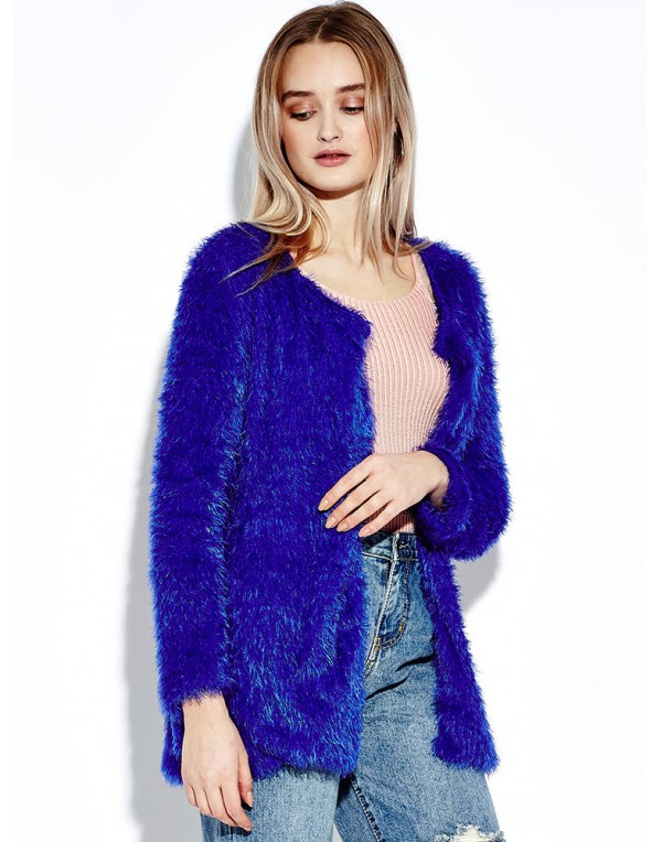 Women Plush Outwear Long Sleeve Fluffy Faux Fur Coats