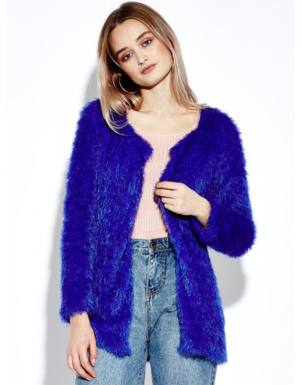 Women Plush Outwear Long Sleeve Fluffy Faux Fur Coats