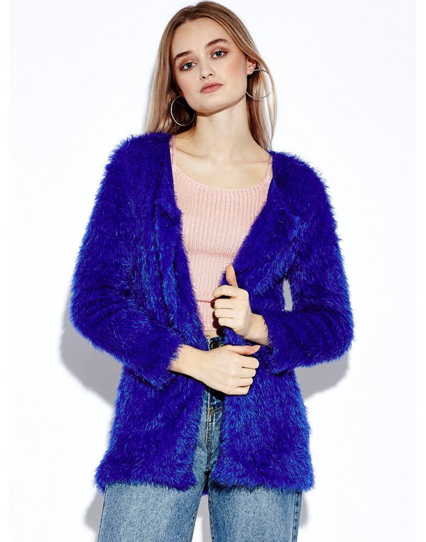 Women Plush Outwear Long Sleeve Fluffy Faux Fur Coats