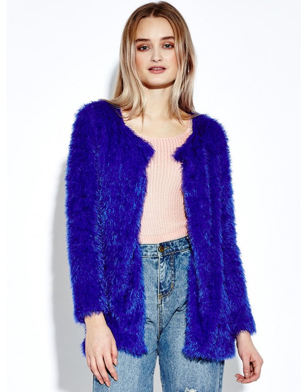 Women Plush Outwear Long Sleeve Fluffy Faux Fur Coats