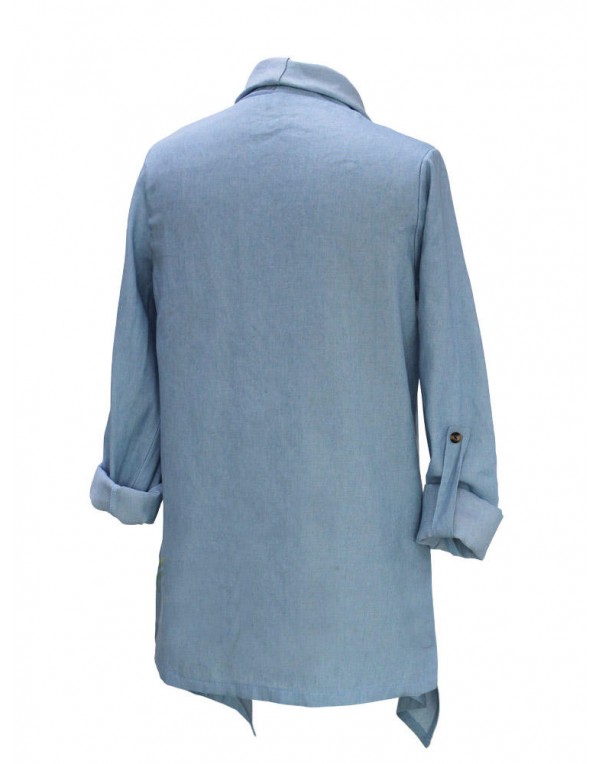 Casual Denim Blue Long Sleeve Women Loose Cardigan