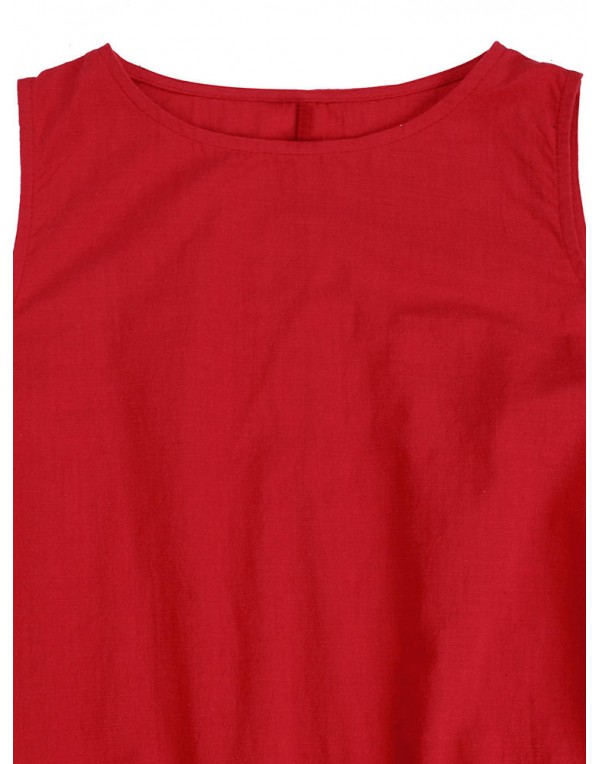 Asymmetrical Solid Color Sleeveless Pocket Loose Cotton Dress