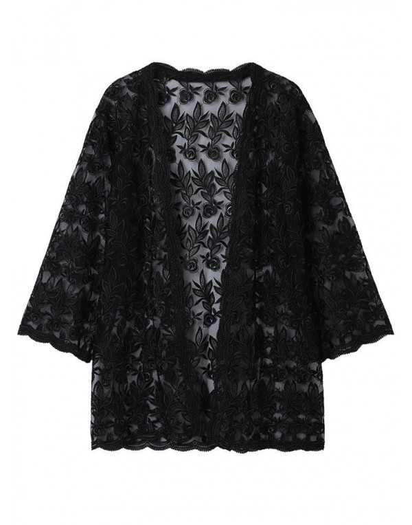 Elegant Women Lace Embroidery Suncreen Cover Up Lace Cardigan