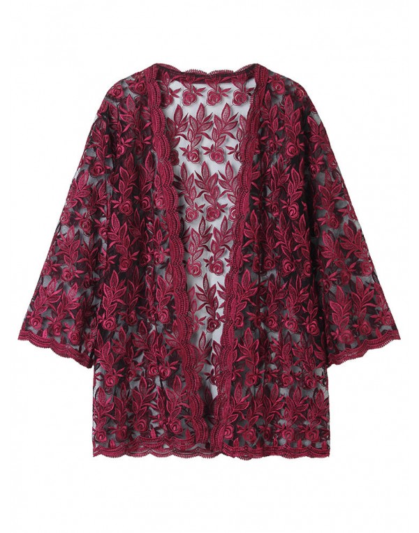 Elegant Women Lace Embroidery Suncreen Cover Up Lace Cardigan