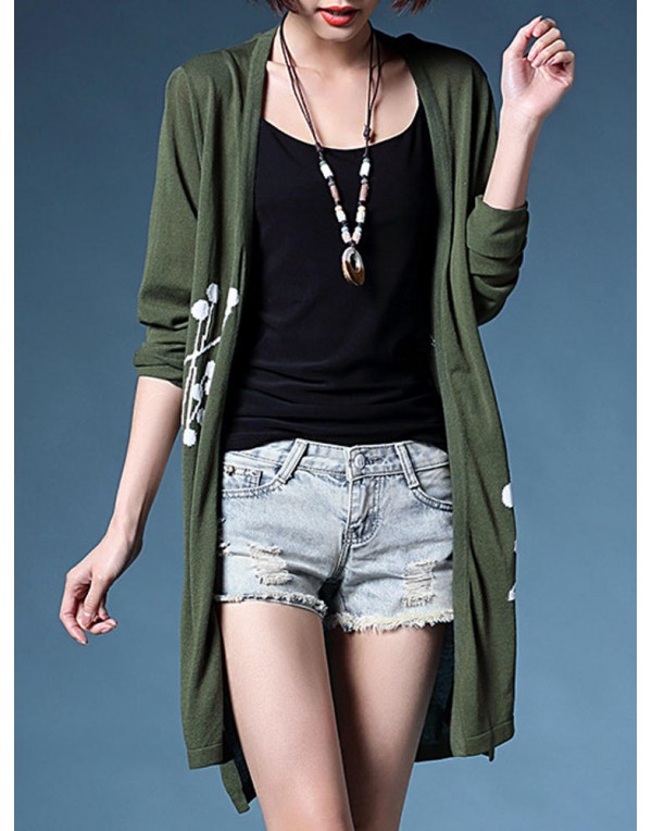 Casual Women Printing Long Sleeve Side Split Knitted Cardigan