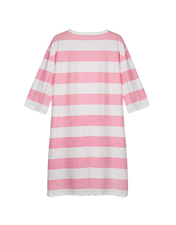 Cozy Soft Stripe Long Sleeve Homewear Round Collar Breathable Sleepwear