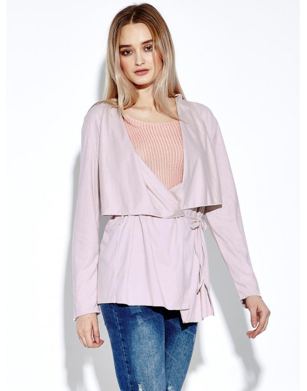 Women Casual Lace Up Irregular Hem Pure Color Long Sleeve Cardigans