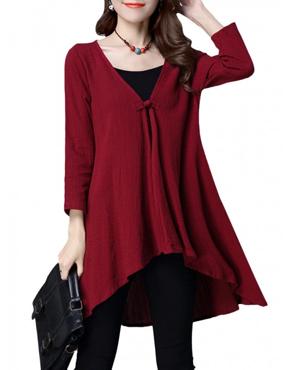 Vintage Solid Long Sleeve Loose Irregular Women Cardigan