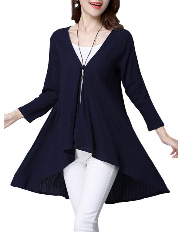 Vintage Solid Long Sleeve Loose Irregular Women Cardigan