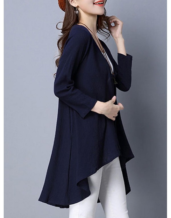 Vintage Solid Long Sleeve Loose Irregular Women Cardigan