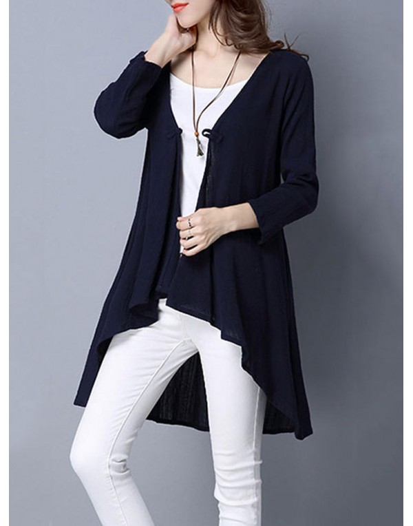 Vintage Solid Long Sleeve Loose Irregular Women Cardigan