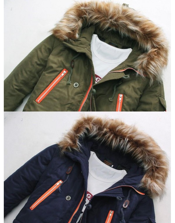 Winter Hooded Long Sleeve Thicken Warm Couple Coats ( Button and cap rope are random )