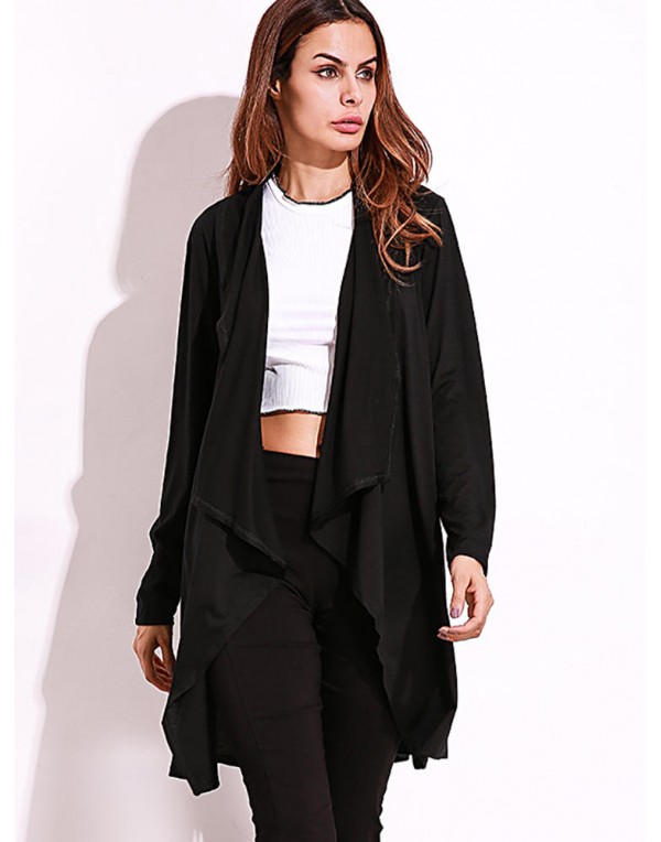 Casual Women Lapel Long Sleeve Solid Color Pockets Cardigan