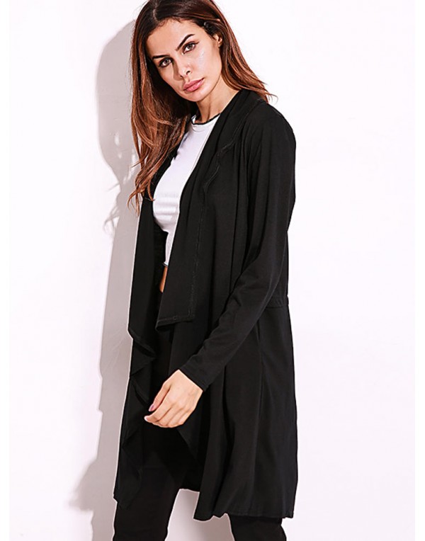 Casual Women Lapel Long Sleeve Solid Color Pockets Cardigan