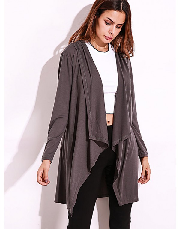 Casual Women Lapel Long Sleeve Solid Color Pockets Cardigan