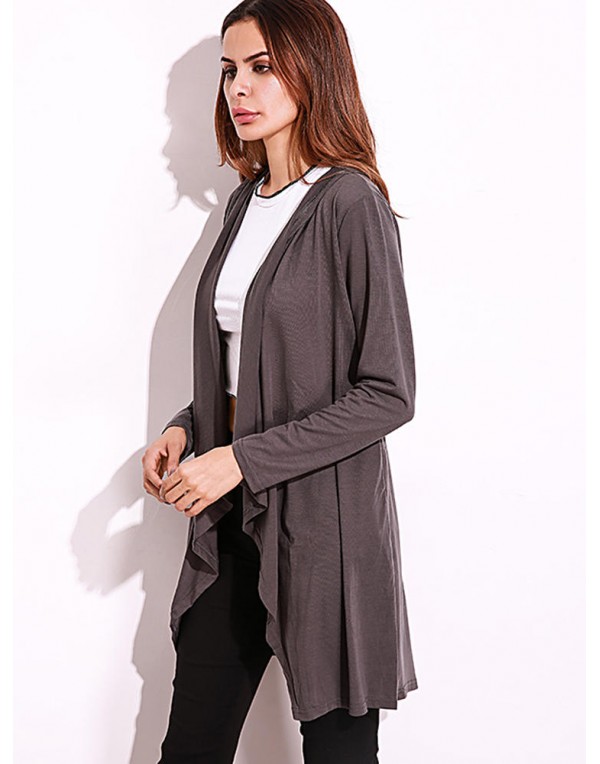 Casual Women Lapel Long Sleeve Solid Color Pockets Cardigan