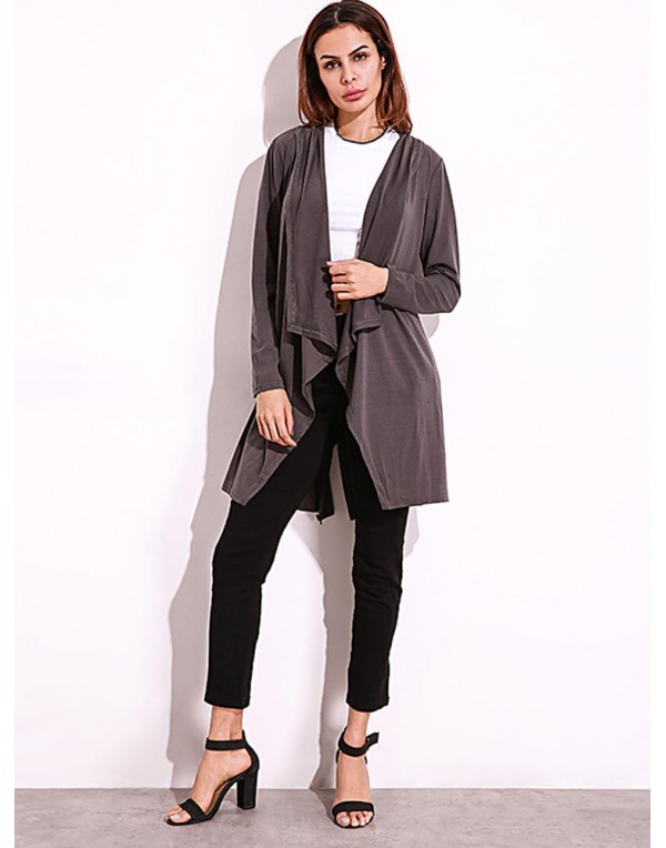 Casual Women Lapel Long Sleeve Solid Color Pockets Cardigan