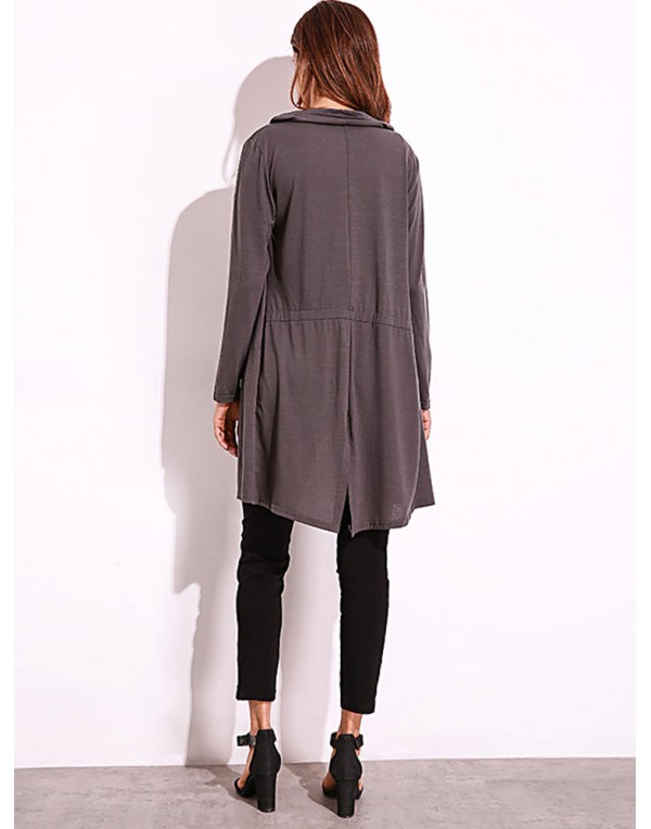 Casual Women Lapel Long Sleeve Solid Color Pockets Cardigan