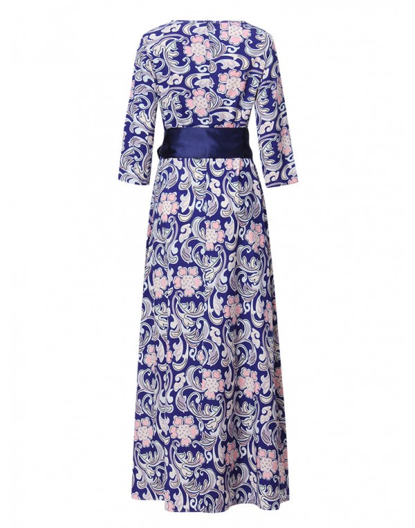 Elegant Women Floral Printed 3/4 Sleeve Maxi Dress...