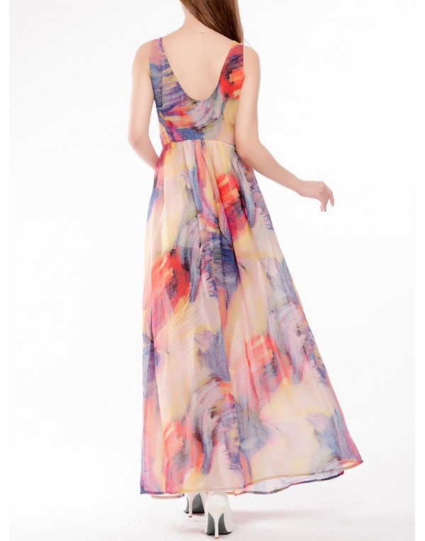 Sexy Women Floral Printed Beach Sleeveless Chiffon...