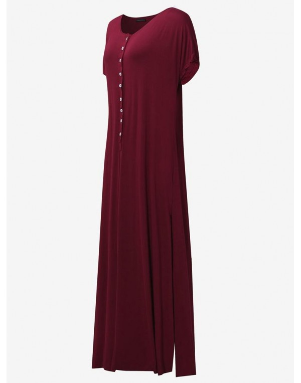 Casual Women Short Sleeve Side Split V-neck Maxi Dresses