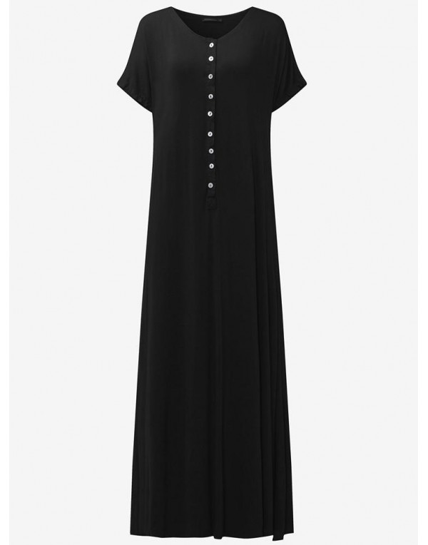 Casual Women Short Sleeve Side Split V-neck Maxi Dresses