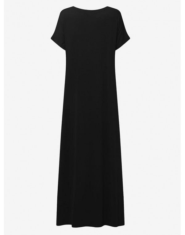 Casual Women Short Sleeve Side Split V-neck Maxi Dresses