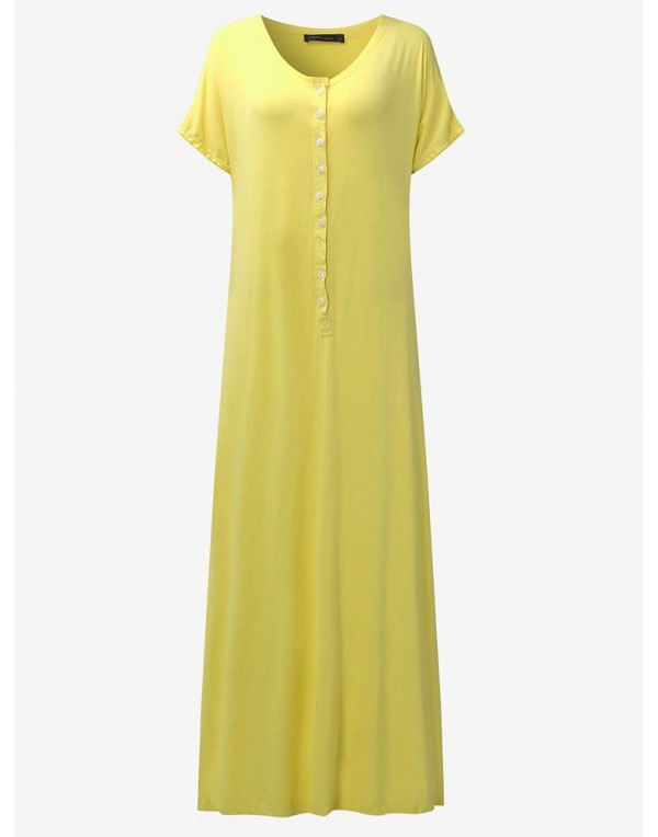 Casual Women Short Sleeve Side Split V-neck Maxi Dresses