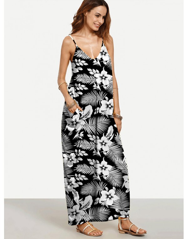 Sexy Printed V-neck Harness Women Maxi Dresses