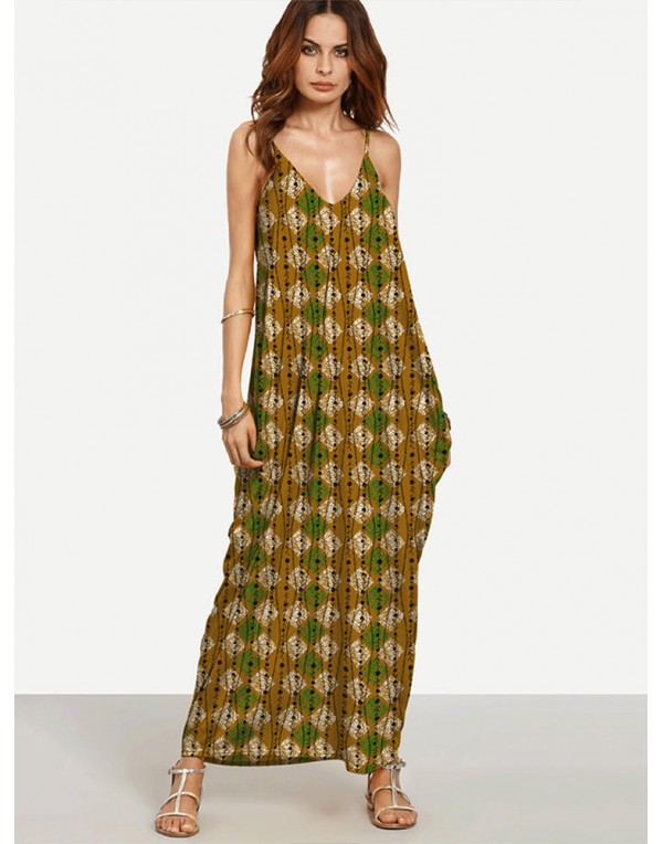 Sexy Printed V-neck Harness Women Maxi Dresses