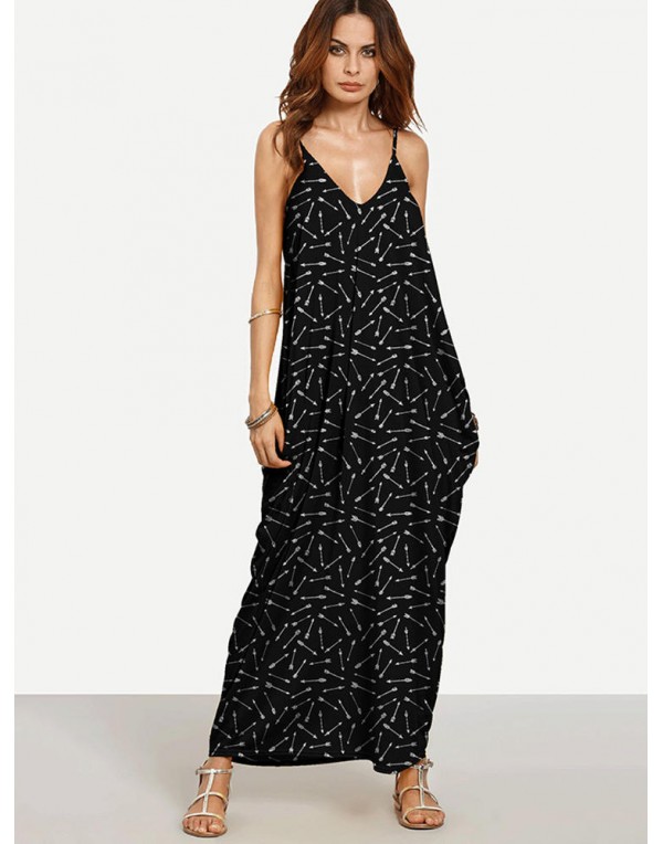 Sexy Printed V-neck Harness Women Maxi Dresses