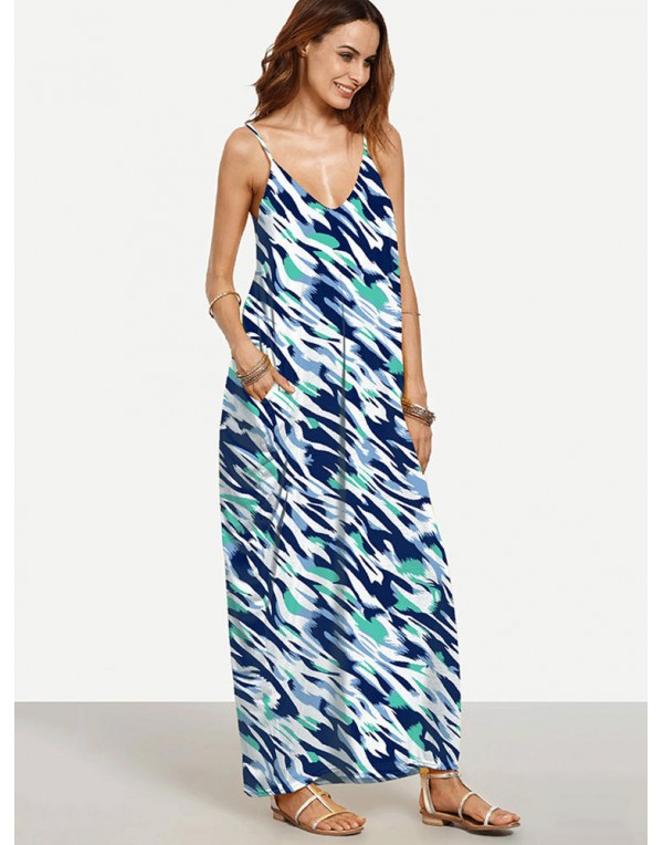 Sexy Printed V-neck Harness Women Maxi Dresses