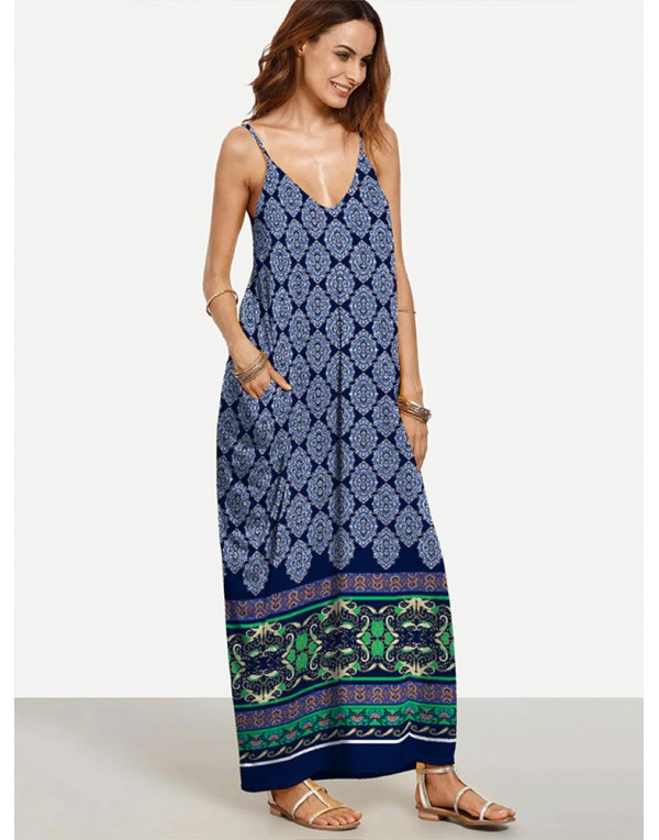 Sexy Printed V-neck Harness Women Maxi Dresses