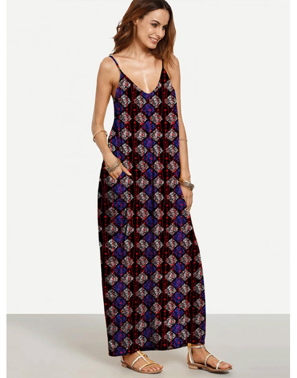 Sexy Printed V-neck Harness Women Maxi Dresses