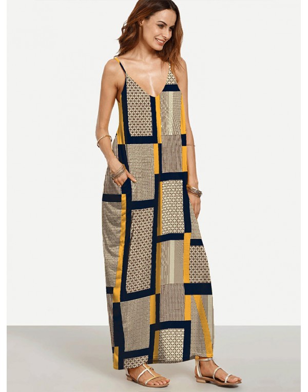 Sexy Printed V-neck Harness Women Maxi Dresses