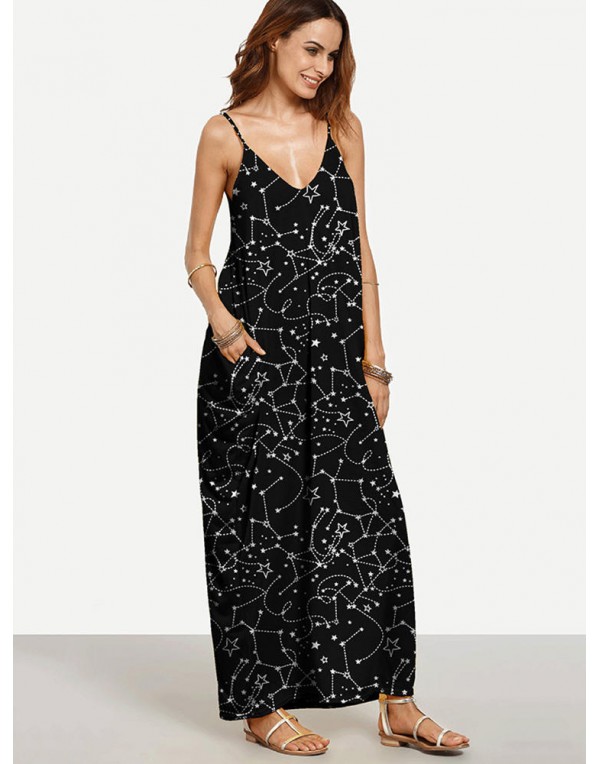 Sexy Printed V-neck Harness Women Maxi Dresses