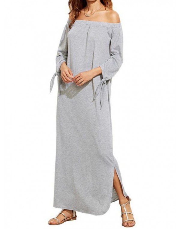 Women Off Shoulder 3/4 Sleeve Split Loose Long Maxi Dresses