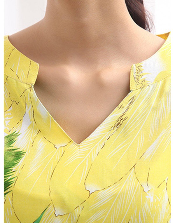 Women Elegant Printed V-neck Half Sleeve Ankle-Length Casual Summer Dress