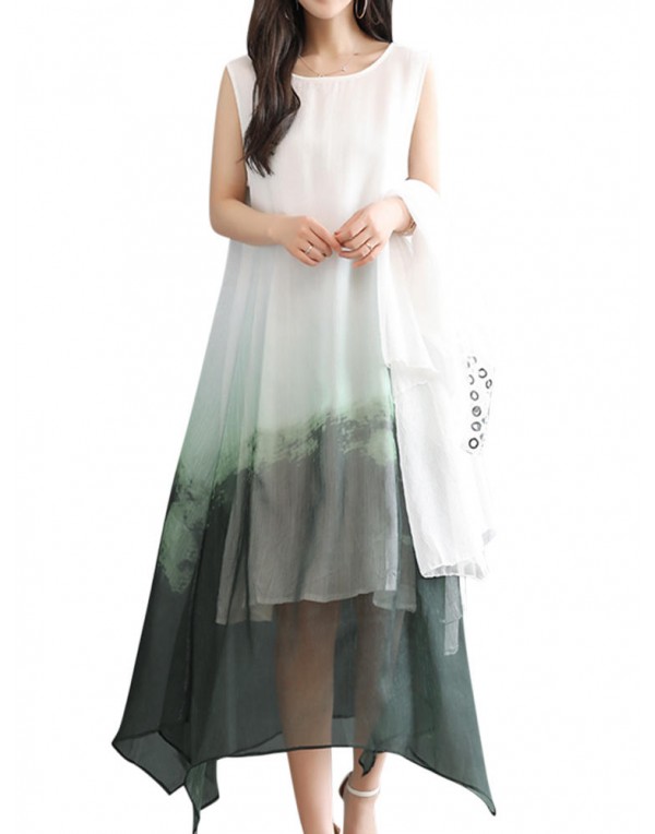 Elegant Women Gradient Sleeveless Layered Dresses