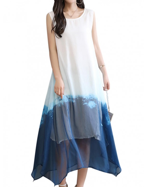 Elegant Women Gradient Sleeveless Layered Dresses