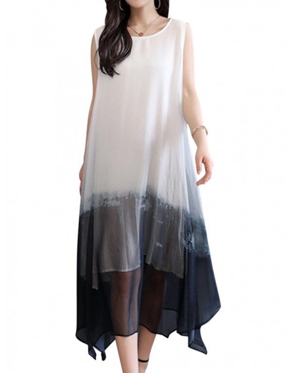 Elegant Women Gradient Sleeveless Layered Dresses