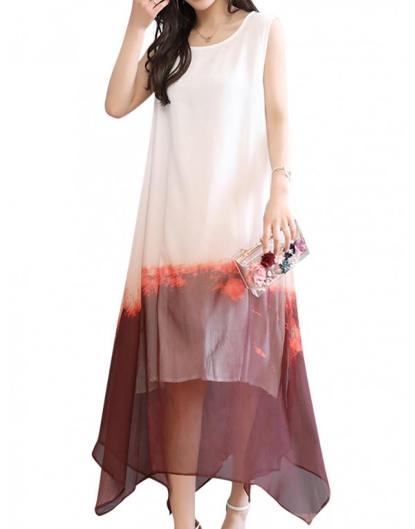 Elegant Women Gradient Sleeveless Layered Dresses