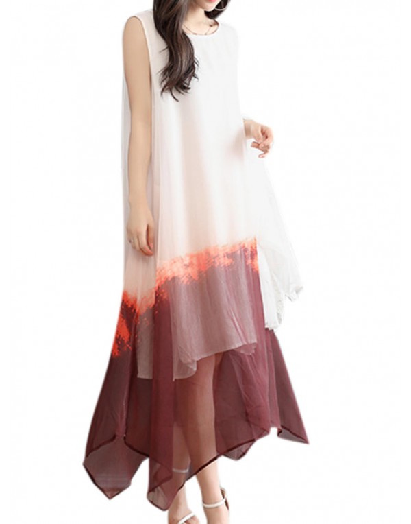 Elegant Women Gradient Sleeveless Layered Dresses