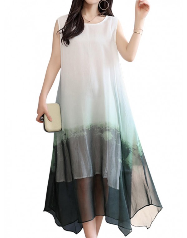 Elegant Women Gradient Sleeveless Layered Dresses