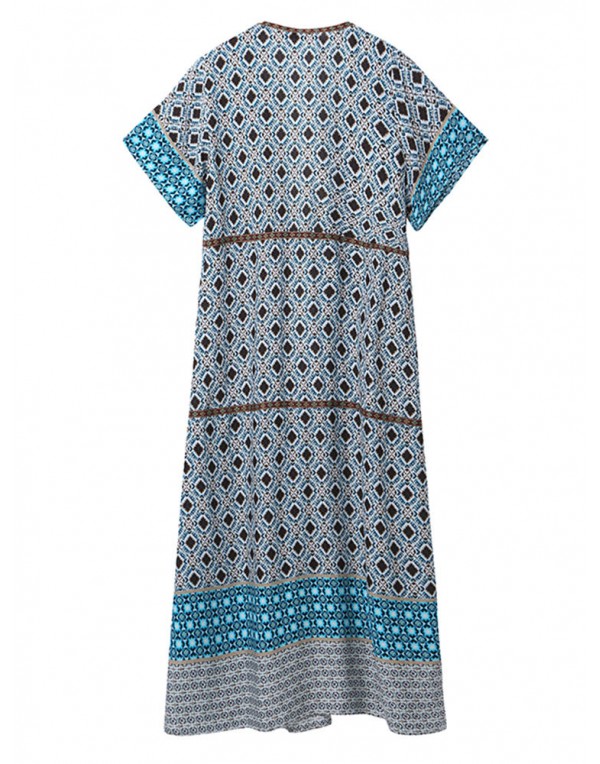 Casual Loose Women Geometric Printed Short Sleeve ...