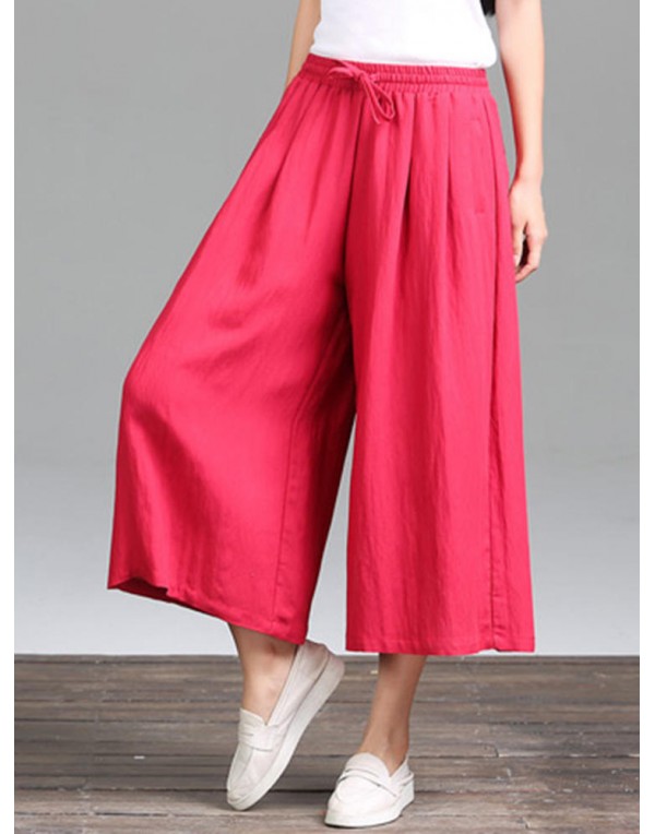 Casual Pure Color Loose Cotton Women Wide Leg Pants