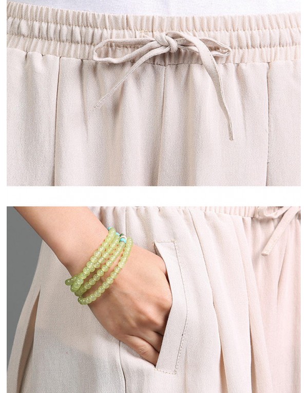 Casual Pure Color Loose Cotton Women Wide Leg Pants